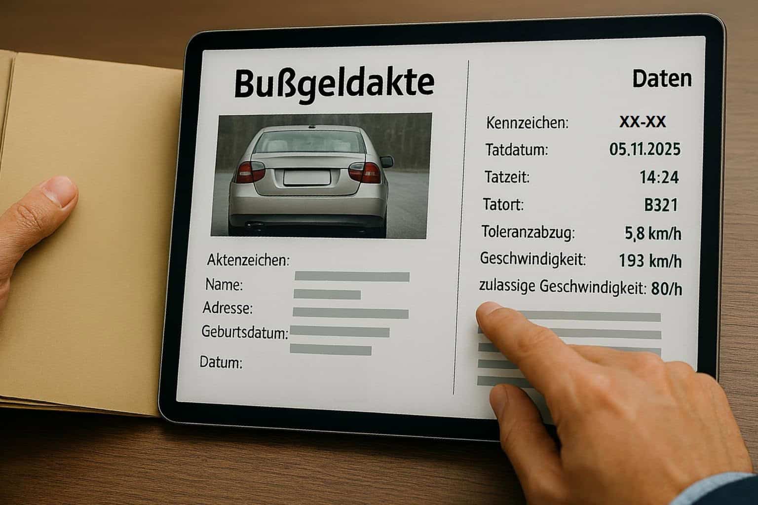 Digitale Bußgeldakte wegen Geschwindigkeitsüberschreitung