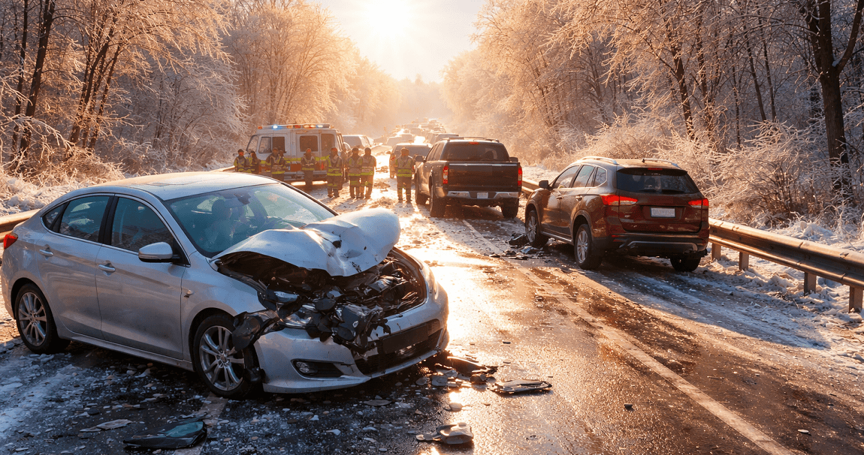 Verkehrsunfall im Winter mit Einsatzkräften