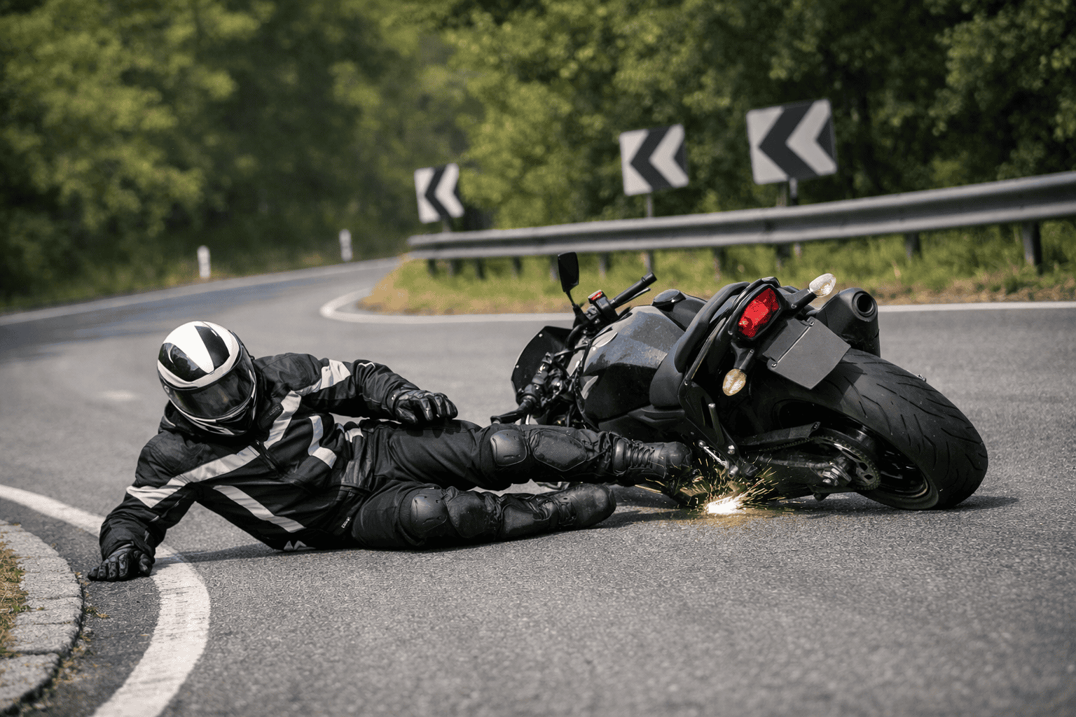 Motorradfahrer stürzt in Kurve auf Landstraße
